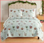 3 Pieces -nicholas Winter Village Reversible Quilt + Shams Ice Skating Snowman. Fixed Price $174.95.