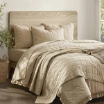 Wonderful Natural Linen Cotton - Wavy Box Stitched Beige Queen Quilt, 100%. Fixed Price $140.49.