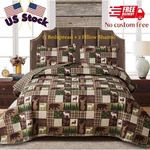 Reversible Moose Bear Quilt King Size Rustic Cabin Bedding Set. Fixed Price $55.99.