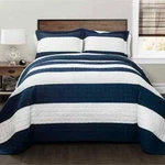 Twin 2 Pc Set New Berlin Stripe Quilt And Sham Navy Blue White Lush Cor. Fixed Price $29.99.