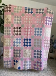 Antique Nine 62X72 Pink Patchwork Hand Quilted Cottage Farmhouse. Fixed Price $345.00.