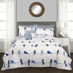 Quilt Set King Blue White Bird On Wire Reversible Pillow Shams 7 Piece Bedding. Fixed Price $129.81.