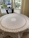 61" Round White Tablecloth With Printed Sweet Bright Hearts For Kitchen Table.. Fixed Price $16.00.