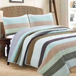 Nesco Striped Purple Green Brown Cotton 3-PIECE Quilt Set, Bedspread, Coverlet. Fixed Price $69.99.
