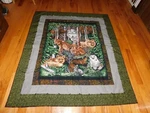 Handmade Wildlife Quilt Pieced Tie Owl Fox Wolf 62 54". Fixed Price $39.99.