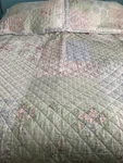 Vintage Victorian Cotton Dainty Pink Roses, Green & White Reversible Queen Quilt. Fixed Price $54.40.