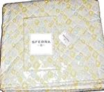 Sferra Geometrico Twin Quilt Coverlet +boudoir Sham Aqua Yellow Cotton 2-PC New. Fixed Price $154.50.