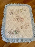 Vintage Embroidered Baby Crib Quilt Sleeping Bunnies Ruffled Blue Edge 29 X 39. Fixed Price $34.95.