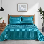 Pothuiny 6-PIECE Satin Bed Sheet Set Luxury Size, Striped Queen Teal. Fixed Price $24.27.