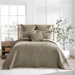 Mills Waffle Set (106X106IN) With 2 Pillow Shams Queen Bedspread Taupe. Fixed Price $231.12.