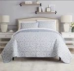Waverly Luxury Dashing Damask Polyester Blue 3PC Quilt Set Full/queen Nip. Fixed Price $79.99.