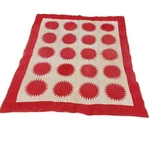 Antique 1900S Sunburst Starburst Red White Quilt 92" X 78" Handstitched. Fixed Price $500.00.
