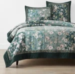 New The Company Store Velvet Trimmed F/q Patchwork Quilt & Shams Green Cotton. Fixed Price $199.99.