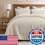 Madison Park Quebec King Size Quilt Bedding Set - Cream Damask 3 Piece. Fixed Price $148.64.
