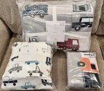 Pottery Barn Kids Things That Go Twin Quilt, Std Sham, Flannel Sheet Set, Trucks. Fixed Price $289.95.