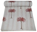 Indian Hand Block Print Kantha Quilt Palm Tree Twin Cover Throw Bedspread. Fixed Price $61.35.