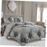 Wpm 3 Piece Animal Print Comforter With Pillow Sham White Gray Queen Black. Fixed Price $78.13.