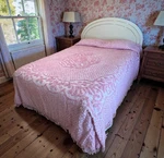 Vtg Pink Chenille Bedspread 116X98 Medallion Fringe King Queen Cottage. Fixed Price $119.99.