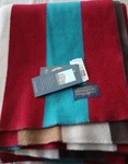 New Pendleton Pioneer Wool 3.5" Wide Turquoise Red Stripe King Blanket Usa Mill. Fixed Price $425.00.