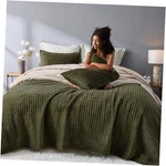 Olive Green Velvet Size Stitched Bedding Set, Quilted Queen Army. Fixed Price $117.93.