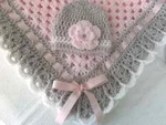 Crochet Baby Blanket Set, Matching Hat, Booties Light Pink, Gray Shower. Fixed Price $79.99.