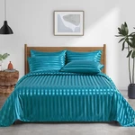 Pothuiny 6-PIECE Satin Bed Sheet Set Luxury Queen Size, Striped Teal Fi.... Fixed Price $27.69.