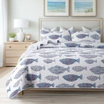 Slpr Sea Of Dreams 3-PIECE Quilt Set Queen Size With 2 Shams, Blue And Whit. Fixed Price $83.53.