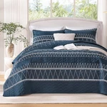 Andency Navy Blue Quilt Set King (106X96 Inch), 3 PIECES(1 Striped Triangle Prin. Fixed Price $56.99.