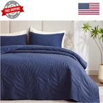 Quilt Set Twin Size Navy 2 Piece,lightweight Soft Coverlet Modern Style Leaf .... Fixed Price $36.89.