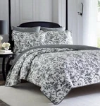 Laura Ashley Full/queen Amberley Black & White Floral 3PC Reversible Quilt Set. Fixed Price $95.00.
