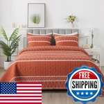 Andency Terracotta King Size Quilt Set 3 Pieces Boho Lightweight Soft Striped. Fixed Price $74.45.