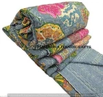 Fruit Print Pure Cotton Gray Kantha Quilt Coverlet Boho Queen Size Bedspread. Fixed Price $64.99.