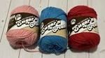 Mixed Lot Of 3 Skeins Lily Sugar Cream Yarn Red Hot Blue Rose Pink Solids. Fixed Price $9.95.