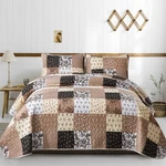 Mybedsoul Brown Plaid Quilt Set King SIZE,3 Pieces Khaki Floral Patchwork. Fixed Price $64.29.