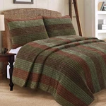 Dark Brown Sage Green Bold Striped Velvet Reversible Quilt Bedding Set, Cover.... Fixed Price $84.11.