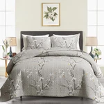 3 Piece Reversible Quilt Set Gray Branch With White Orange Floral King Size 1.... Fixed Price $51.76.