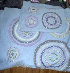 Vtg Armoire Collection King Quilt Purple Blue Green Patchwork 2 Shams Circles. Fixed Price $79.00.