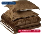 Amazon Basics Reversible Sherpa Comforter Set With Pillow Sham, Brown, King. Fixed Price $29.25.