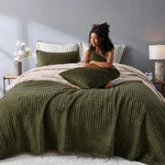 Wonderful Velvet Quilt Set Queen Size Dark Green Soft Fluff Texture Coverlet. Fixed Price $119.53.