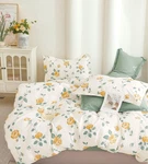 Boom Casa Yellow Green Rose Floral 100% Cotton Reversible Comforter Set Queen. Fixed Price $129.00.