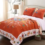 Topanga Bohemian Art Floral Orange 3-PC Reversible Bedspread Quilt Set/queen. Fixed Price $146.00.