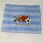 Circo Team Player Blue Striped Baby Blanket With Embroidered Sports Balls Bat. Fixed Price $11.99.