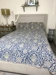 Pottery Barn Queen Quilt Set Blue Mediallon Floral Revers Striped French Country. Fixed Price $75.00.