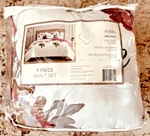 Lenka Gray Floral King Quilt Set 4-PIECE QLE-3629 Casual Chic New Sealed. Fixed Price $69.95.
