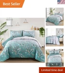 Elegant Aqua Botanical Floral Quilt Set Queen Bed - All Season Comfort. Fixed Price $67.99.