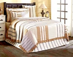 Reversible Hand-quilted King Ruffled Patchwork Gray Tan Stripe Check Grace. Fixed Price $190.95.