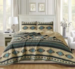 Chezmoi Collection 3-PIECE Teal Beige Southwestern Tribal Quilt Bedspread Set. Fixed Price $49.99.
