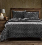 Hiend Accents Stella Faux Silk Velvet 3-PIECE Quilt Set King Slate Nwt. Fixed Price $289.89.