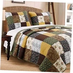 Vintage Farmhouse Floral Patchwork 3-PIECE Warm Rich Brown Olive Mustard King. Fixed Price $131.22.