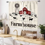 Tkuyo Farmhouse Kitchen Curtains, Rustic Animals Red Barn Windmill 55"X39". Fixed Price $18.00.